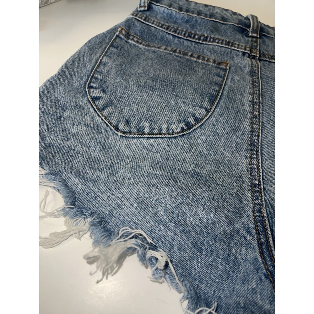 Princess Polly Cut Off Jean Shorts Womens 8 Blue Denim Cotton High Waist Raw Hem - Picture 6 of 7